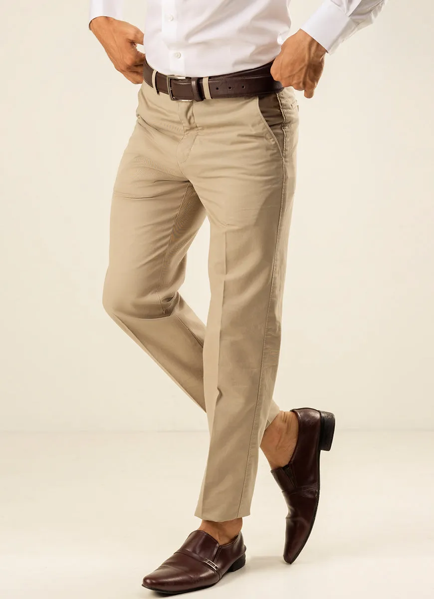 Plain Twill-Light Khaki, Wrinkle Free, 100% Cotton, Semi Formal Trouser