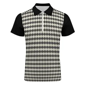 Polo Shirt Men, Men's Polo Shirt, 60s style shirt men, Zipper polo shirt,Black Geometric Shirt, Retro Polo Shirt, Vintage inspired Shirt Men