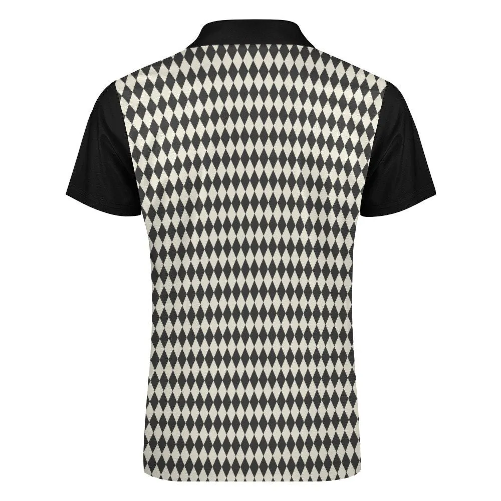 Polo Shirt Men, Men's Polo Shirt, 60s style shirt men, Zipper polo shirt,Black Geometric Shirt, Retro Polo Shirt, Vintage inspired Shirt Men