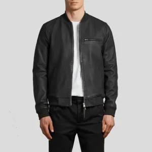 Porf Bomber Leather Jacket in Black for Men