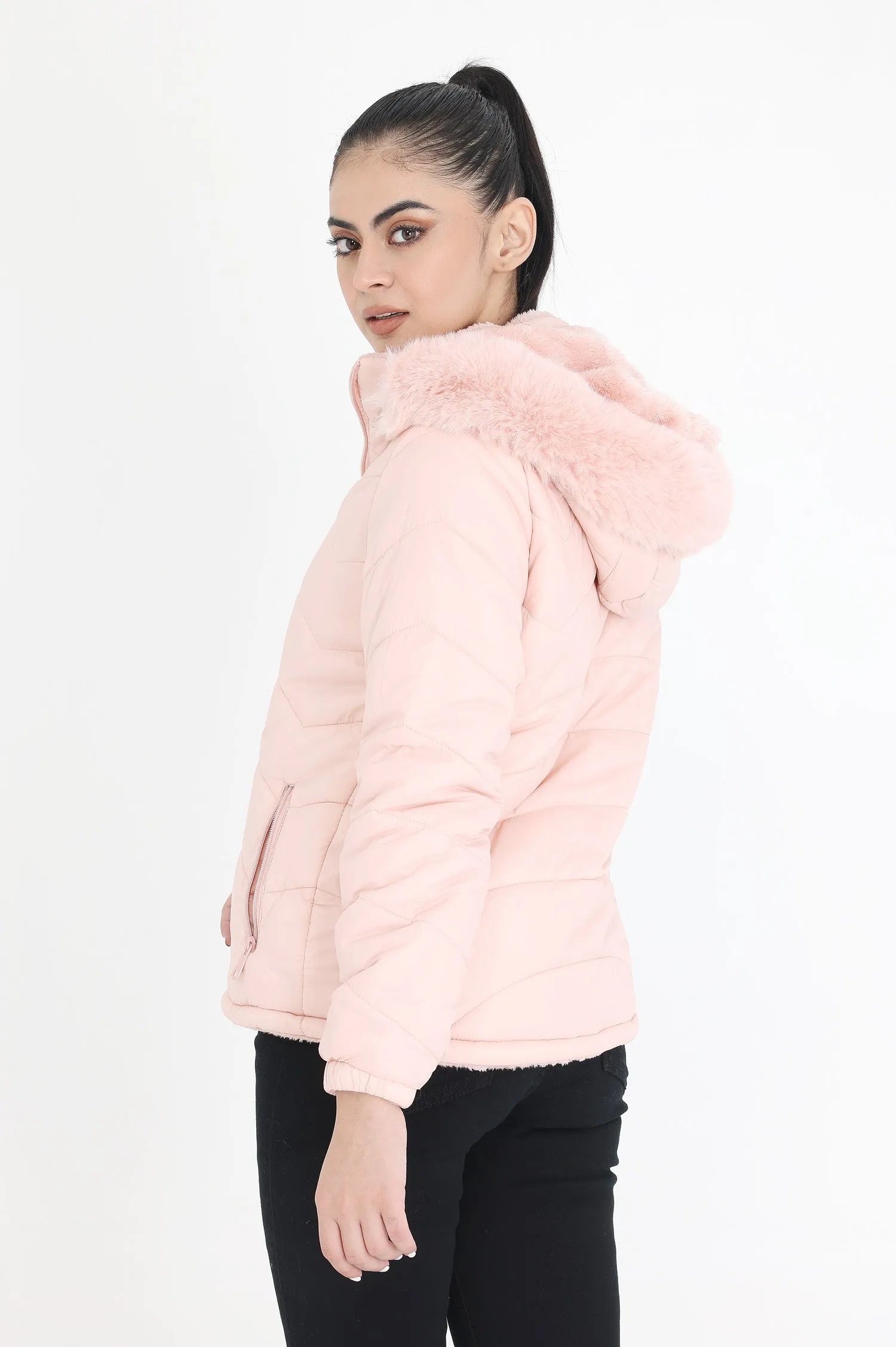 REVERSIBLE PUFFER HOODIE-PINK