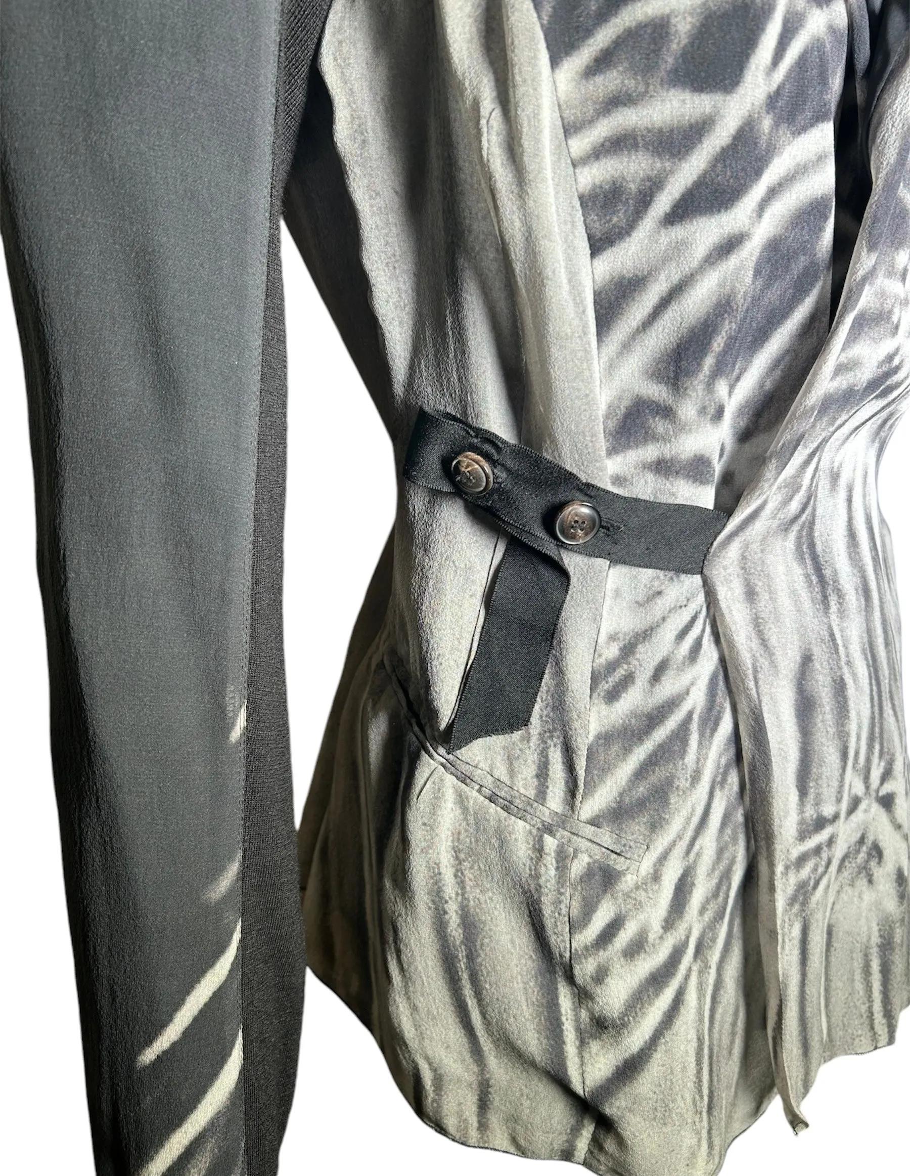 Rick Owens Silk Graphic Blouse with Button Belt