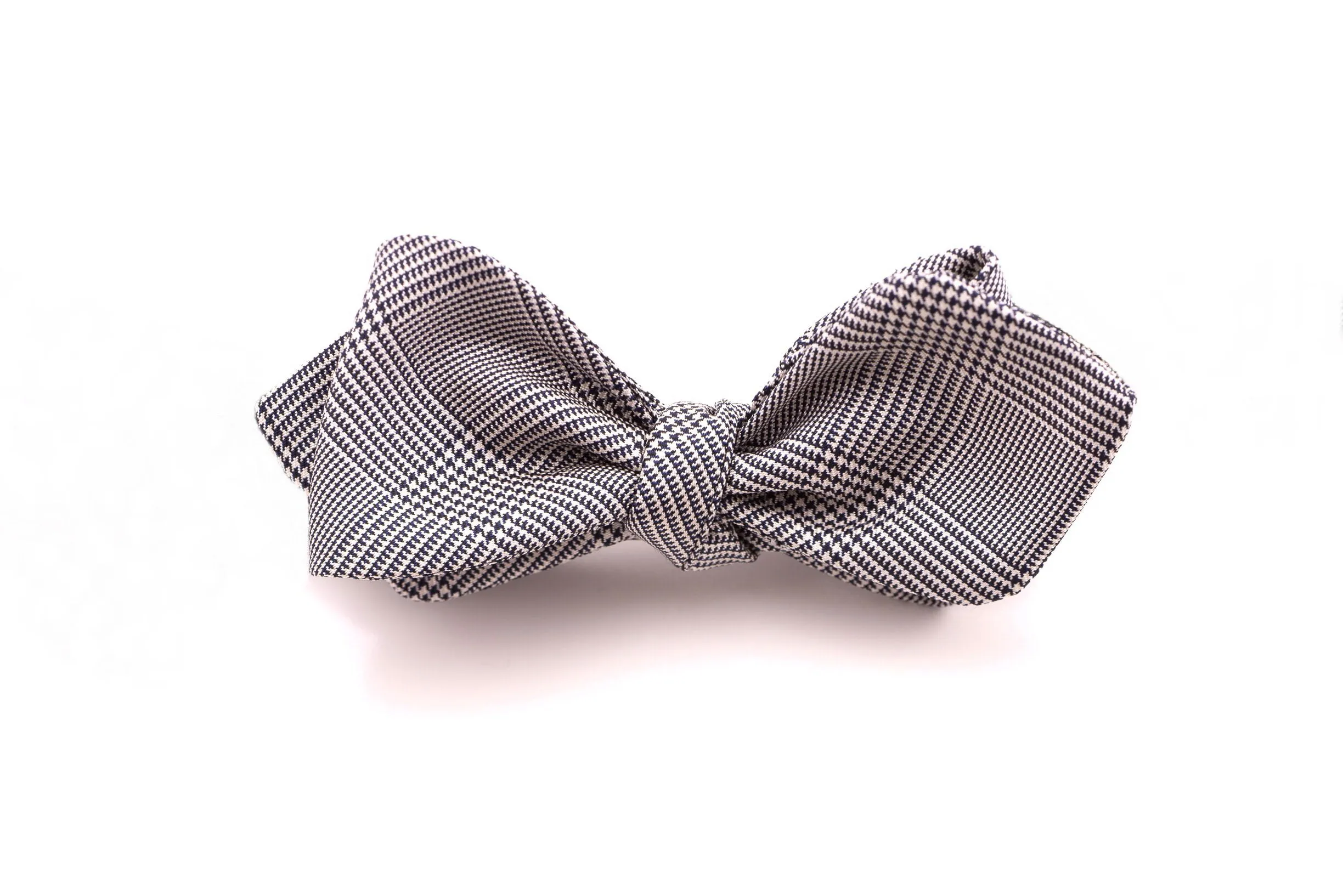 Silk Bow Tie in Dark Navy Blue Glen Check - Pointed End