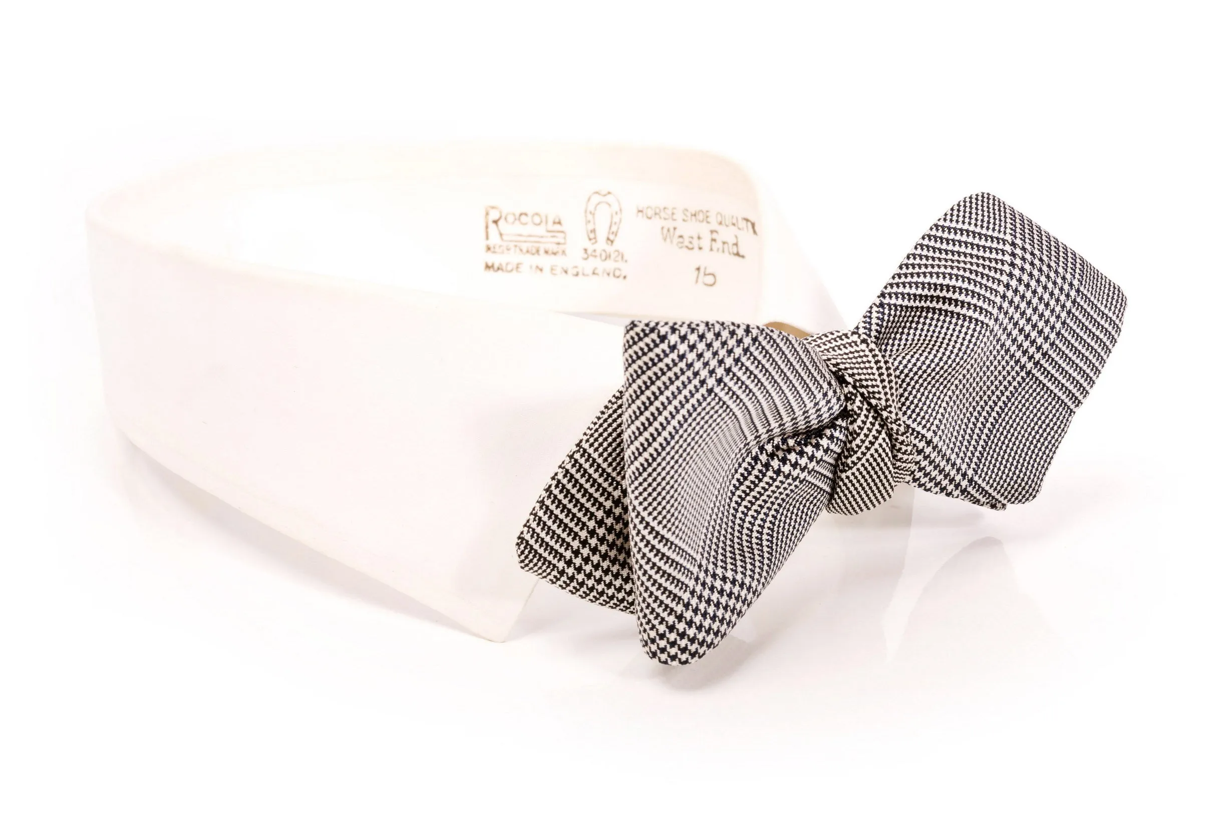 Silk Bow Tie in Dark Navy Blue Glen Check - Pointed End