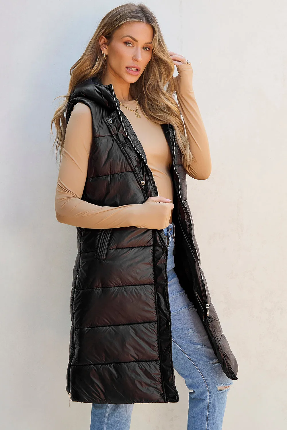 So Much More Longline Hooded Puffer Vest