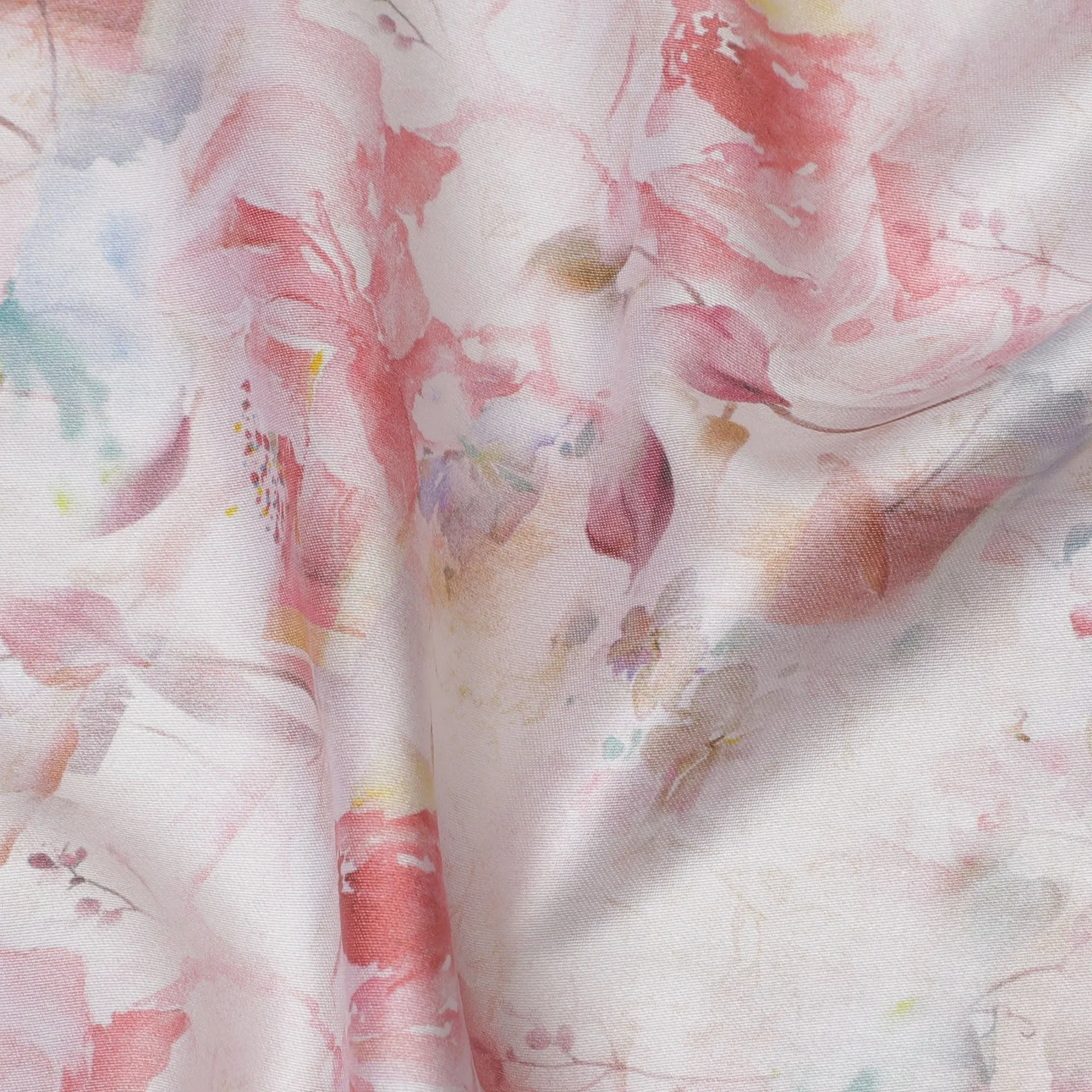 Soft Blush with Watercolor Floral Cotton Satin Fabric, 110 cm Width-20070