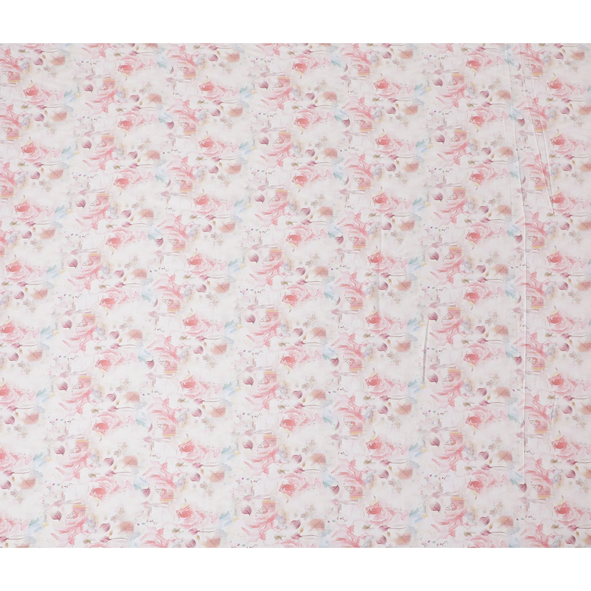 Soft Blush with Watercolor Floral Cotton Satin Fabric, 110 cm Width-20070