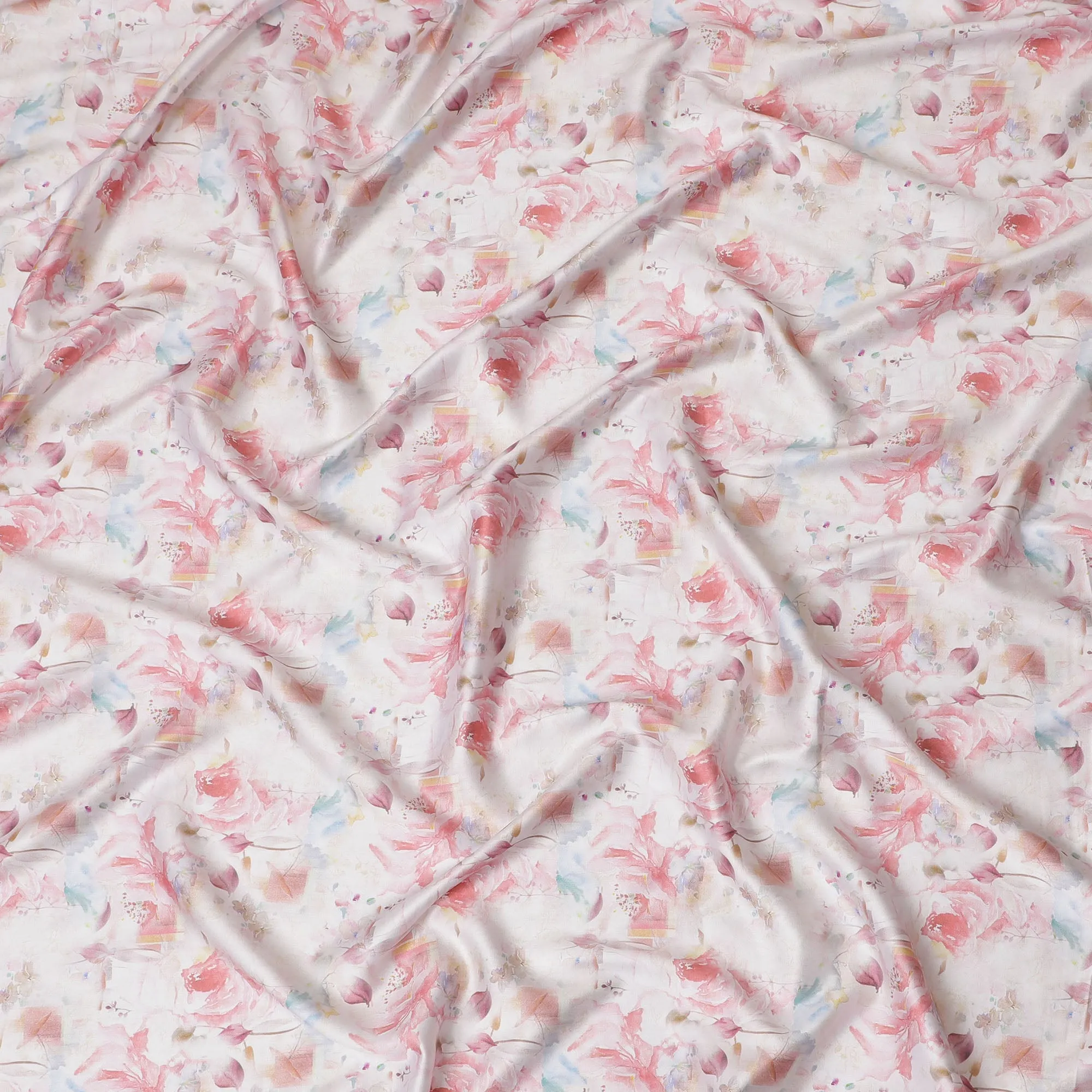 Soft Blush with Watercolor Floral Cotton Satin Fabric, 110 cm Width-20070