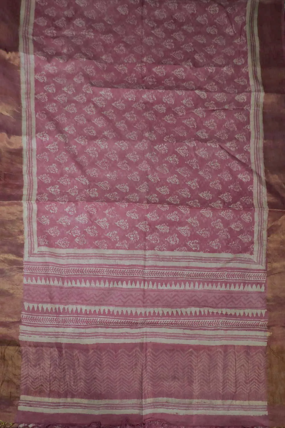 Soft Pink Block Printed Tussar saree