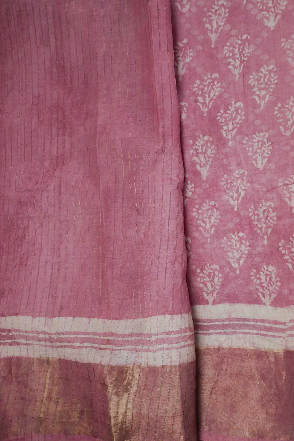 Soft Pink Block Printed Tussar saree