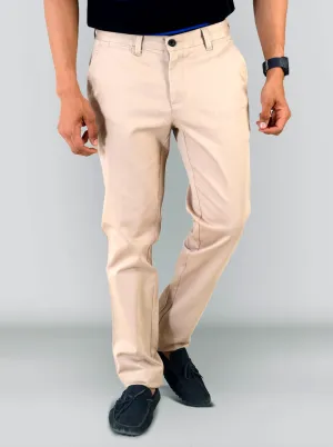 Taupe Self Textured Slim Fit Chinos | JadeBlue