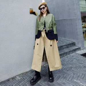 Turtleneck Patchwork Trench Coat