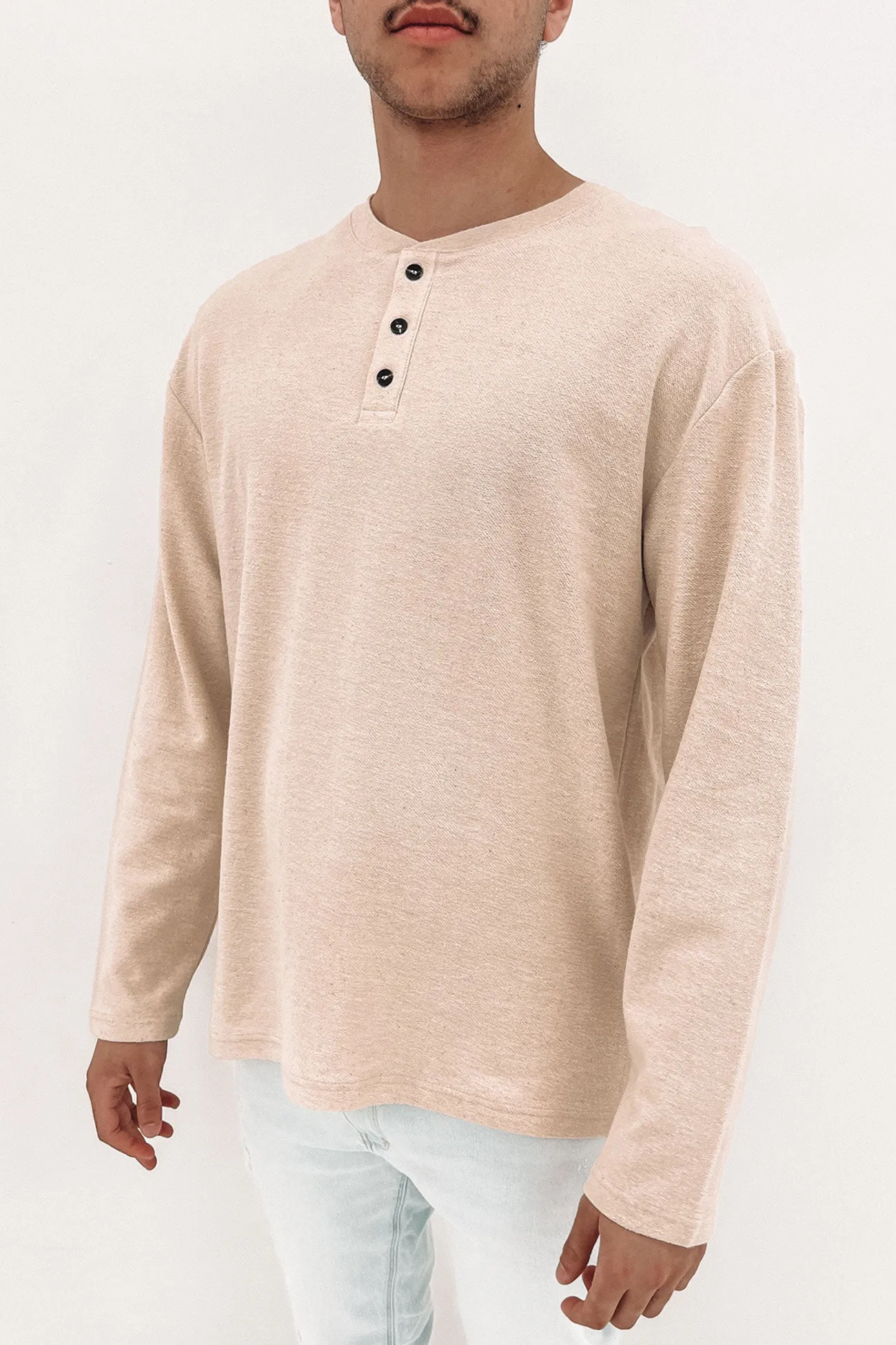 Vintage Linen Terry Long Sleeve Henley Natural