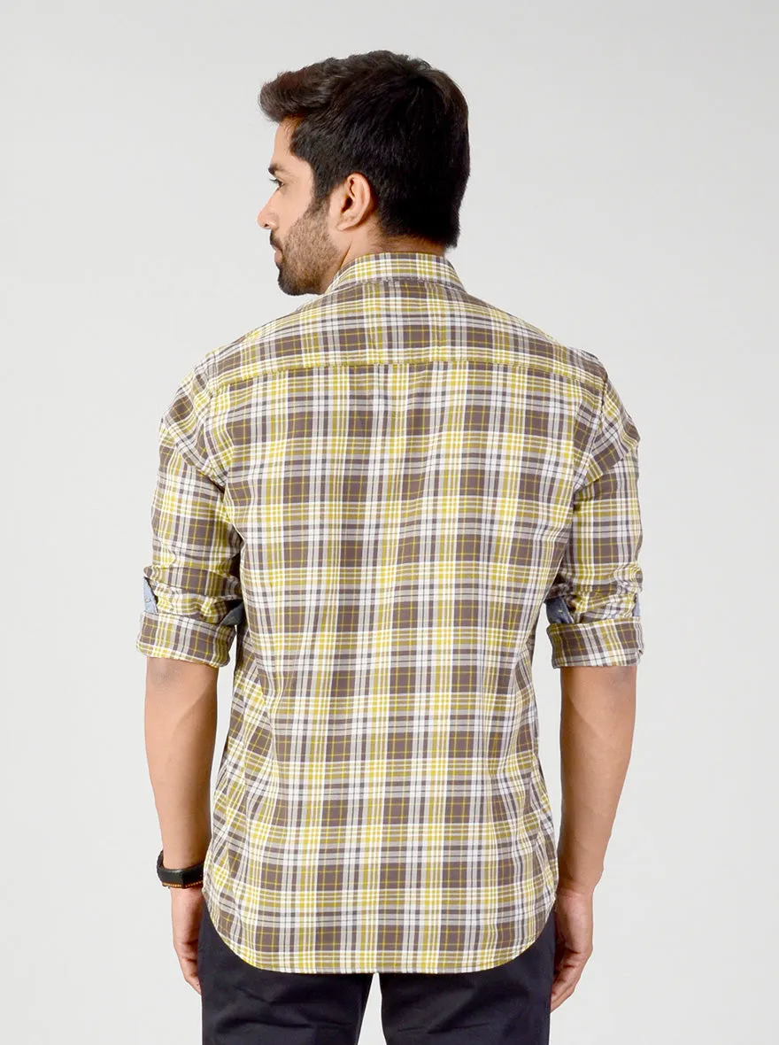 Warm Yellow Checked Smart Fit Casual Shirt | Greenfibre