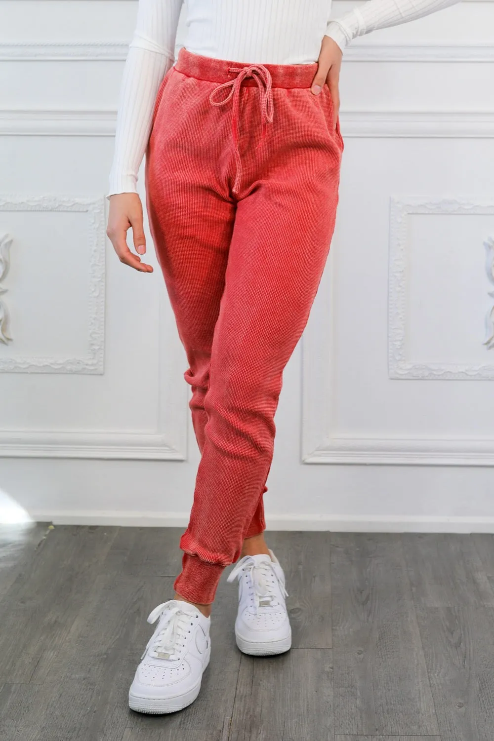 Washed Waist Tie Slim Jogger Pants