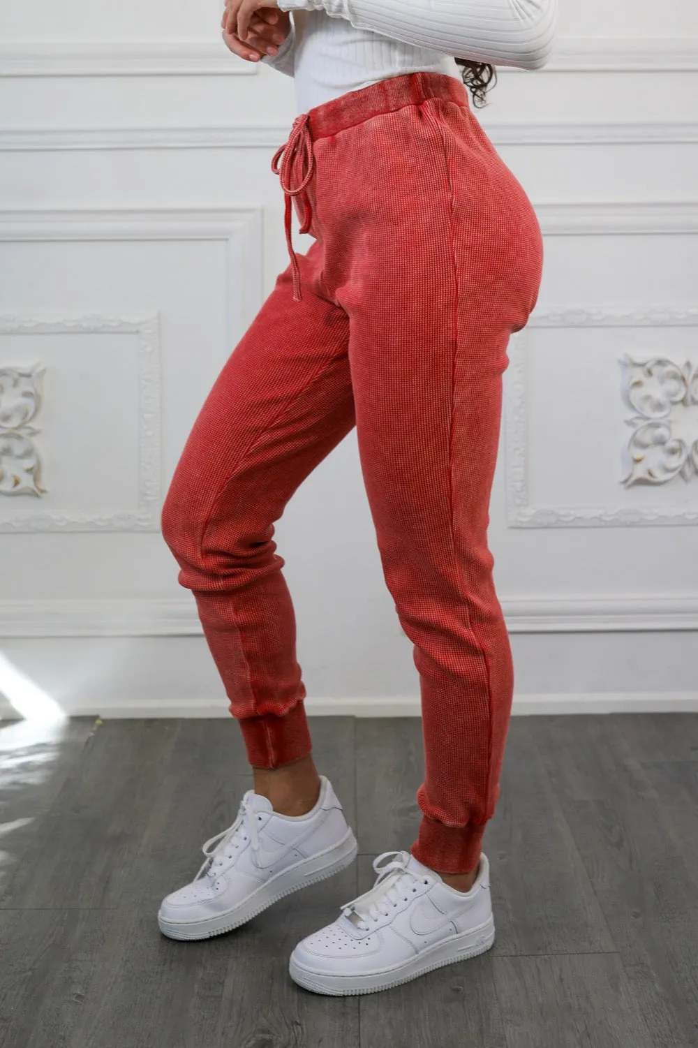 Washed Waist Tie Slim Jogger Pants