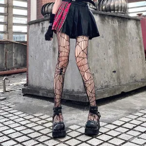 Women's Black Skull Fishnet Stockings for Halloween - Thin Polyester Design