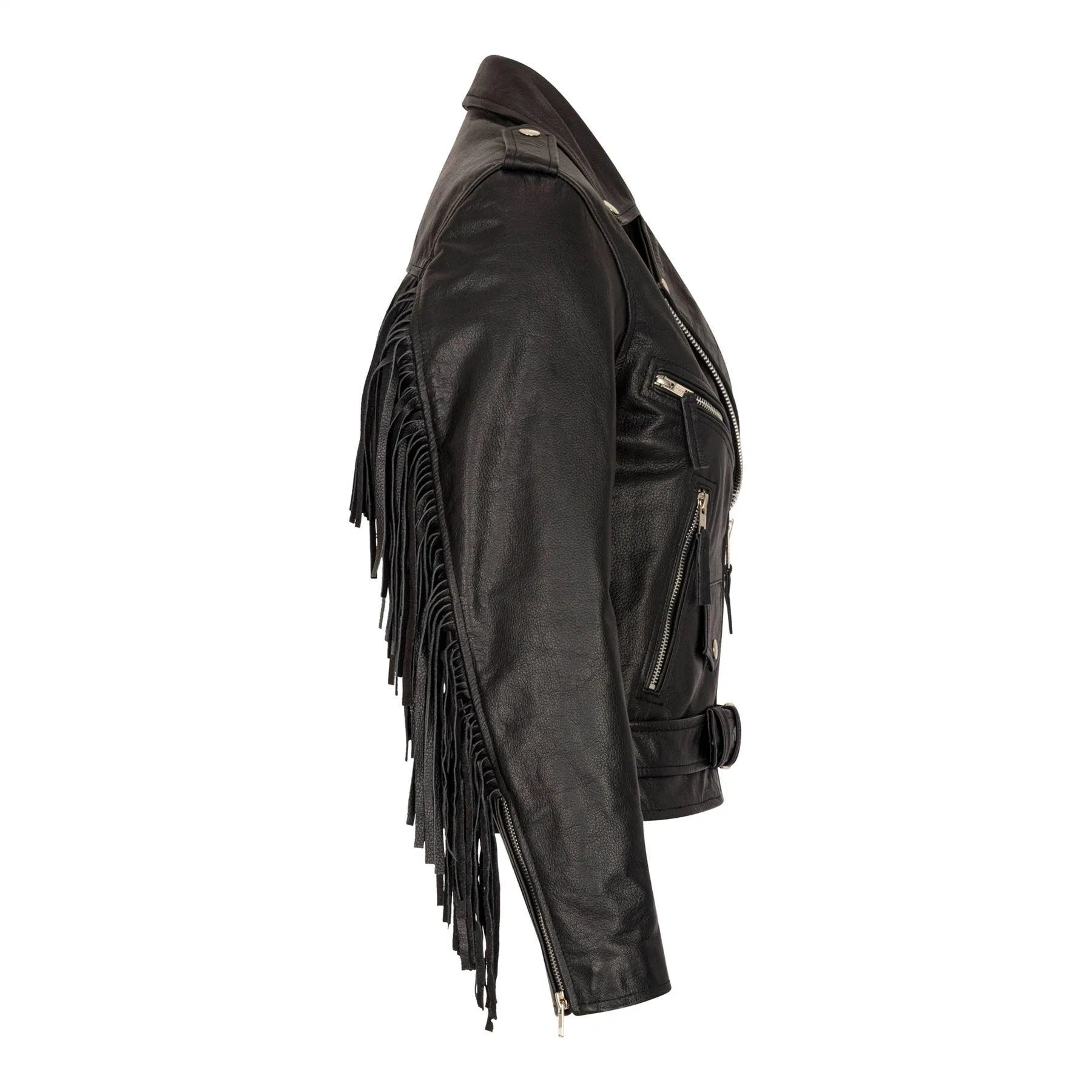 Women's Leather Jacket Brando Tassel Fringe Cow Hide Moto Biker Coat