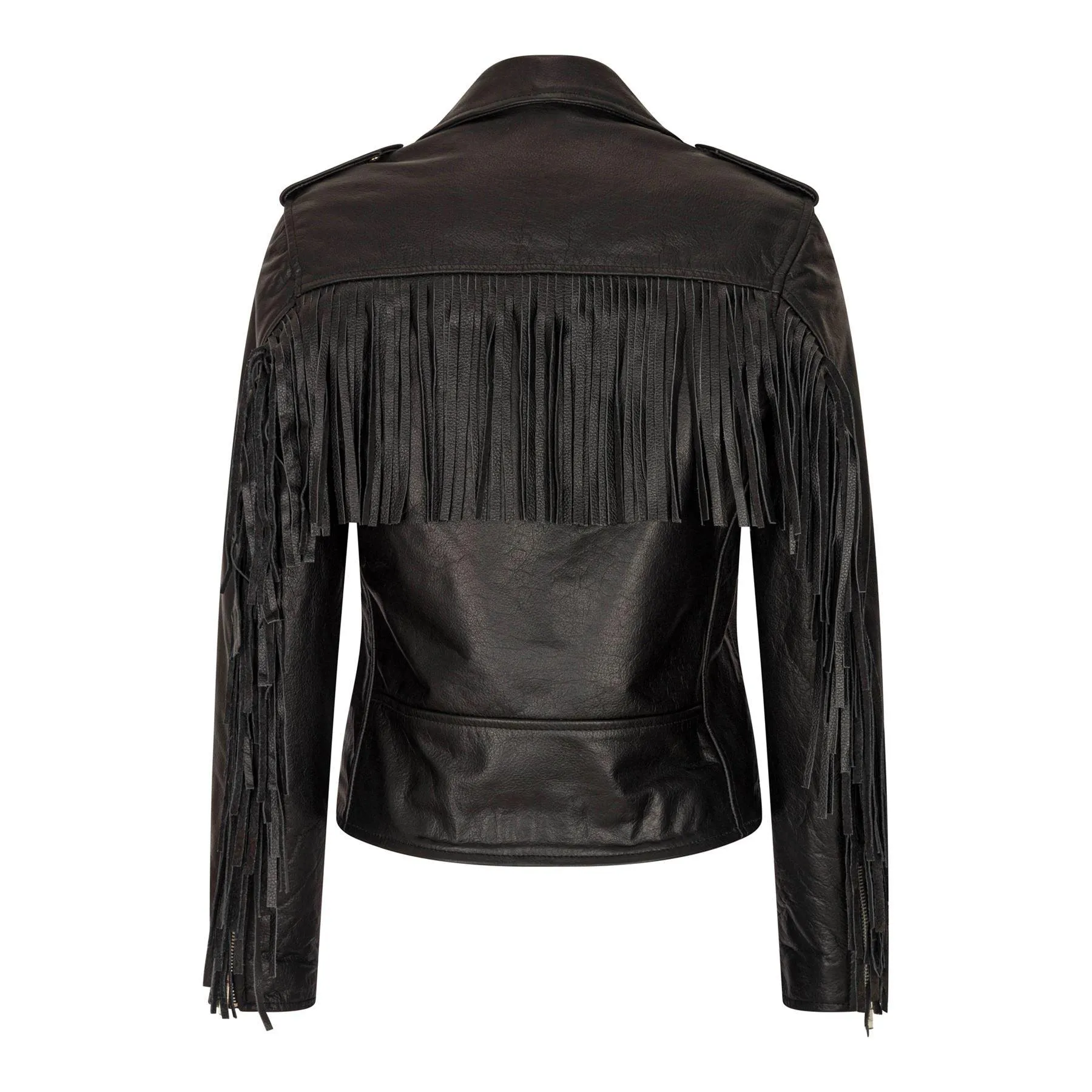 Women's Leather Jacket Brando Tassel Fringe Cow Hide Moto Biker Coat