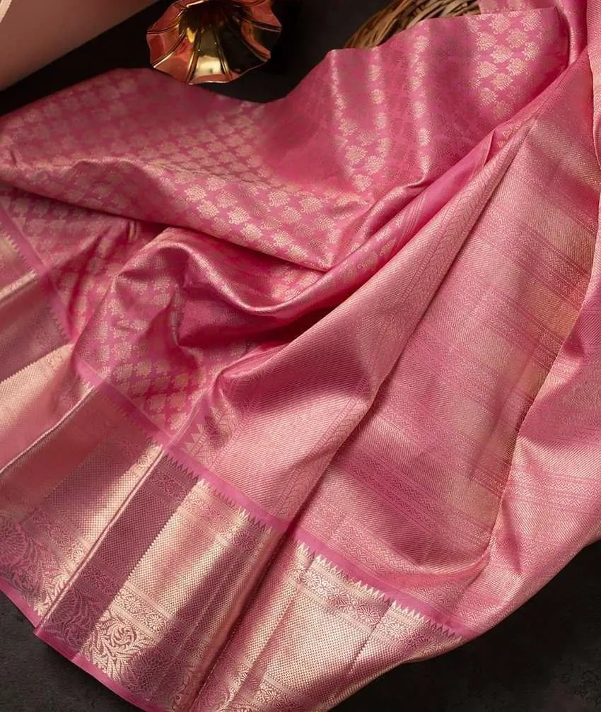 Wonderful Pink Soft Silk Saree With Ornate Pink Blouse Piece