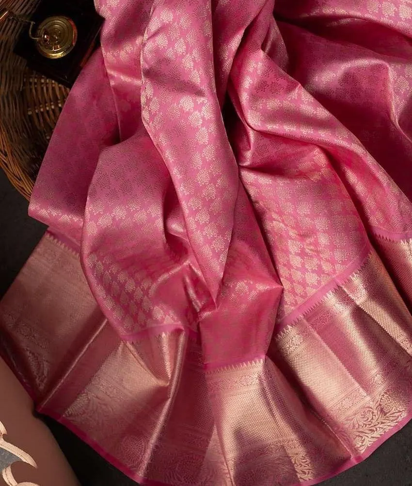 Wonderful Pink Soft Silk Saree With Ornate Pink Blouse Piece